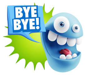 3d Rendering Smile Character Emoticon Expression saying Bye Bye