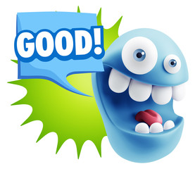 3d Illustration Laughing Character Emoji Expression saying Good