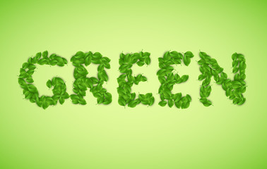 Vector green word, made from green leaves vector illustration