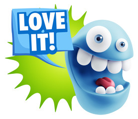 3d Rendering Smile Character Emoticon Expression saying I Love I