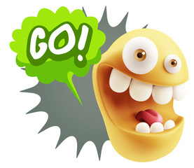 3d Rendering Smile Character Emoticon Expression saying Go with