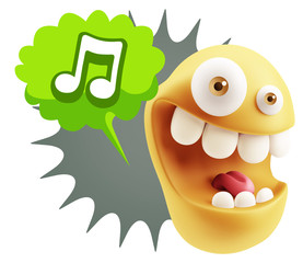 3d Rendering Smile Character Emoticon Expression saying Music No