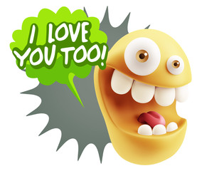 3d Illustration Laughing Character Emoji Expression saying I Lov