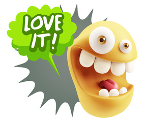 3d Rendering Smile Character Emoticon Expression saying I Love I