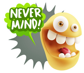 3d Rendering Smile Character Emoticon Expression saying Never Mi