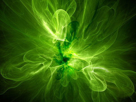 Green glowing plasma curves in space