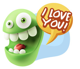 3d Rendering Smile Character Emoticon Expression saying I Love Y