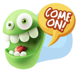 3d Illustration Laughing Character Emoji Expression saying Come