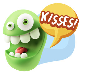 3d Rendering Smile Character Emoticon Expression saying Kisses w