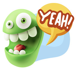 3d Illustration Laughing Character Emoji Expression saying Yeah