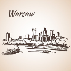 Obraz na płótnie Canvas Warsaw cityscape. Sketch. Isolated on white background