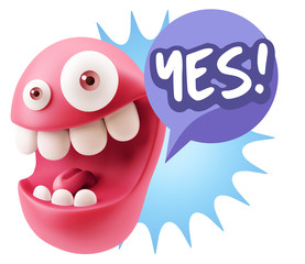 3d Rendering Smile Character Emoticon Expression saying Yes with