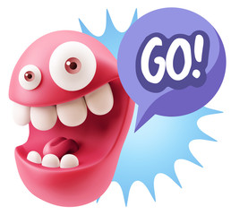 3d Rendering Smile Character Emoticon Expression saying Go with