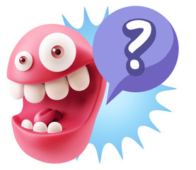 3d Illustration Laughing Character Emoji Expression saying ? wit