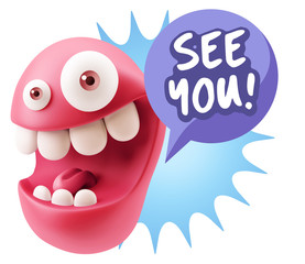 3d Rendering Smile Character Emoticon Expression saying See You