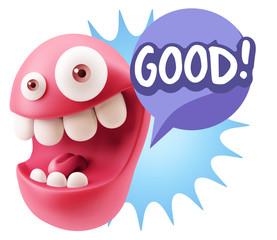 3d Illustration Laughing Character Emoji Expression saying Good