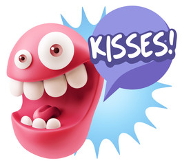 3d Rendering Smile Character Emoticon Expression saying Kisses w