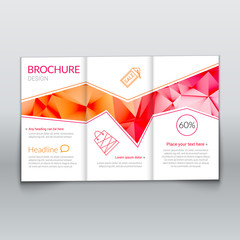 Tri-fold modern brochure design template with trendy polygonal background on white