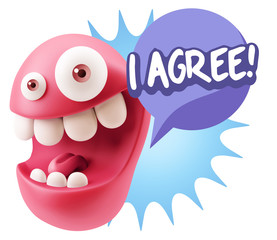 3d Illustration Laughing Character Emoji Expression saying I Agr