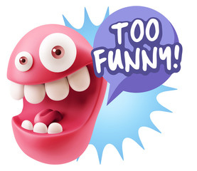 3d Rendering Smile Character Emoticon Expression saying Very Fun