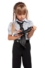 Little girl with calculator