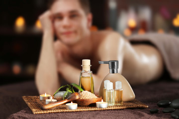 Spa treatment on a tray in salon