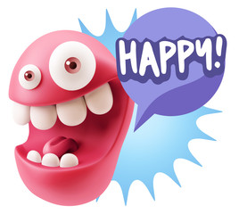 3d Rendering Smile Character Emoticon Expression saying Happy wi
