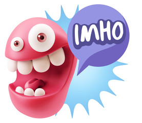 3d Rendering Smile Character Emoticon Expression saying Imho wit