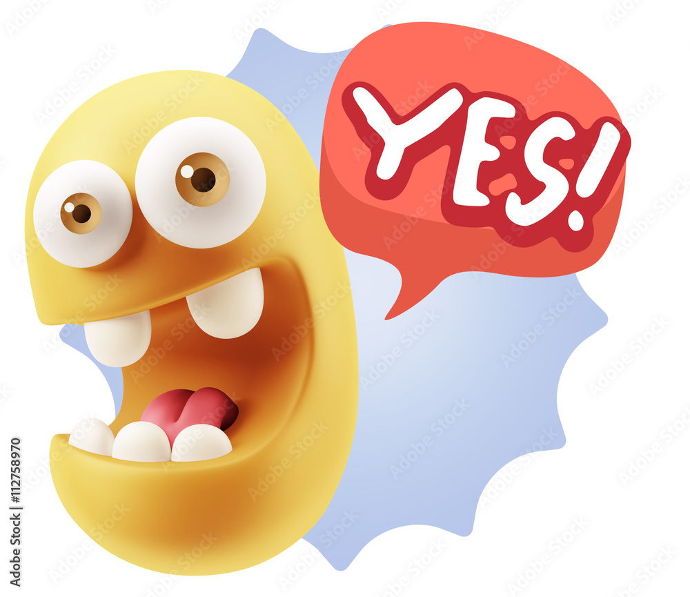 Fototapete 3d Rendering Smile Character Emoticon Expression saying Yes with