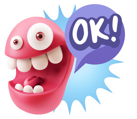 3d Rendering Smile Character Emoticon Expression saying Ok with