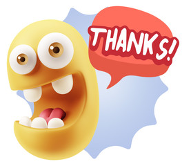 3d Rendering Smile Character Emoticon Expression saying Thanks w