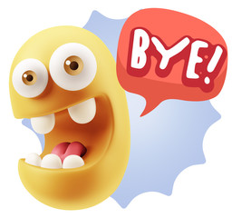 3d Illustration Laughing Character Emoji Expression saying Bye w
