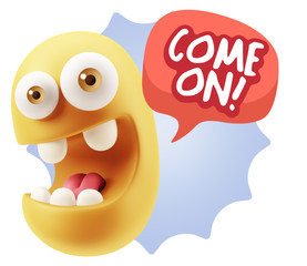 3d Illustration Laughing Character Emoji Expression saying Come