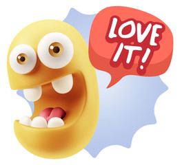 3d Rendering Smile Character Emoticon Expression saying I Love I