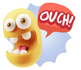 3d Illustration Laughing Character Emoji Expression saying Ouch