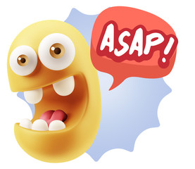3d Illustration Laughing Character Emoji Expression saying Asap
