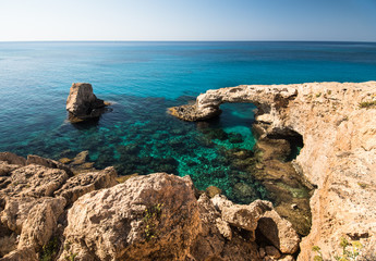 Fototapeta na wymiar Beautiful beach view. Beautiful natural rock arch in Ayia Napa on Cyprus island 