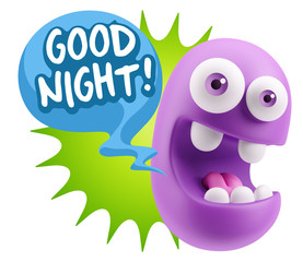 3d Rendering Smile Character Emoticon Expression saying Good Nig