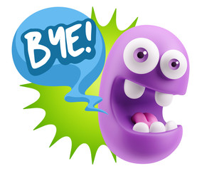 3d Illustration Laughing Character Emoji Expression saying Bye w