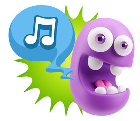 3d Rendering Smile Character Emoticon Expression saying Music No