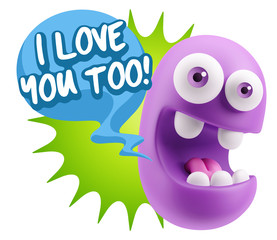 3d Illustration Laughing Character Emoji Expression saying I Lov