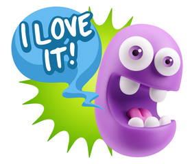 3d Rendering Smile Character Emoticon Expression saying I Love I