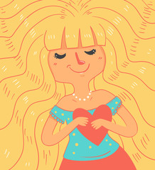 Cartoon Girl with Closed Eyes