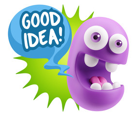 3d Rendering Smile Character Emoticon Expression saying Good Ide