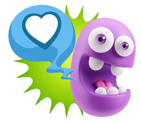 3d Rendering Smile Character Emoticon Expressing Love with a Hea