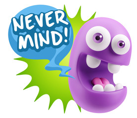 3d Rendering Smile Character Emoticon Expression saying Never Mi