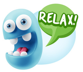 3d Rendering Smile Character Emoticon Expression saying Relax wi