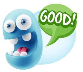 3d Illustration Laughing Character Emoji Expression saying Good