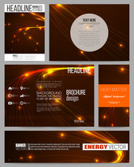 Set of business templates for presentation, brochure, flyer or booklet. Abstract lines background, dynamic glowing decoration, motion design, energy style vector illustration