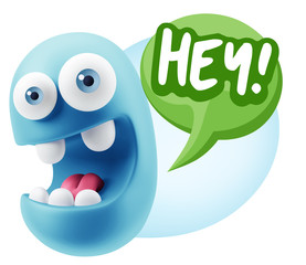 3d Illustration Laughing Character Emoji Expression saying Hey w
